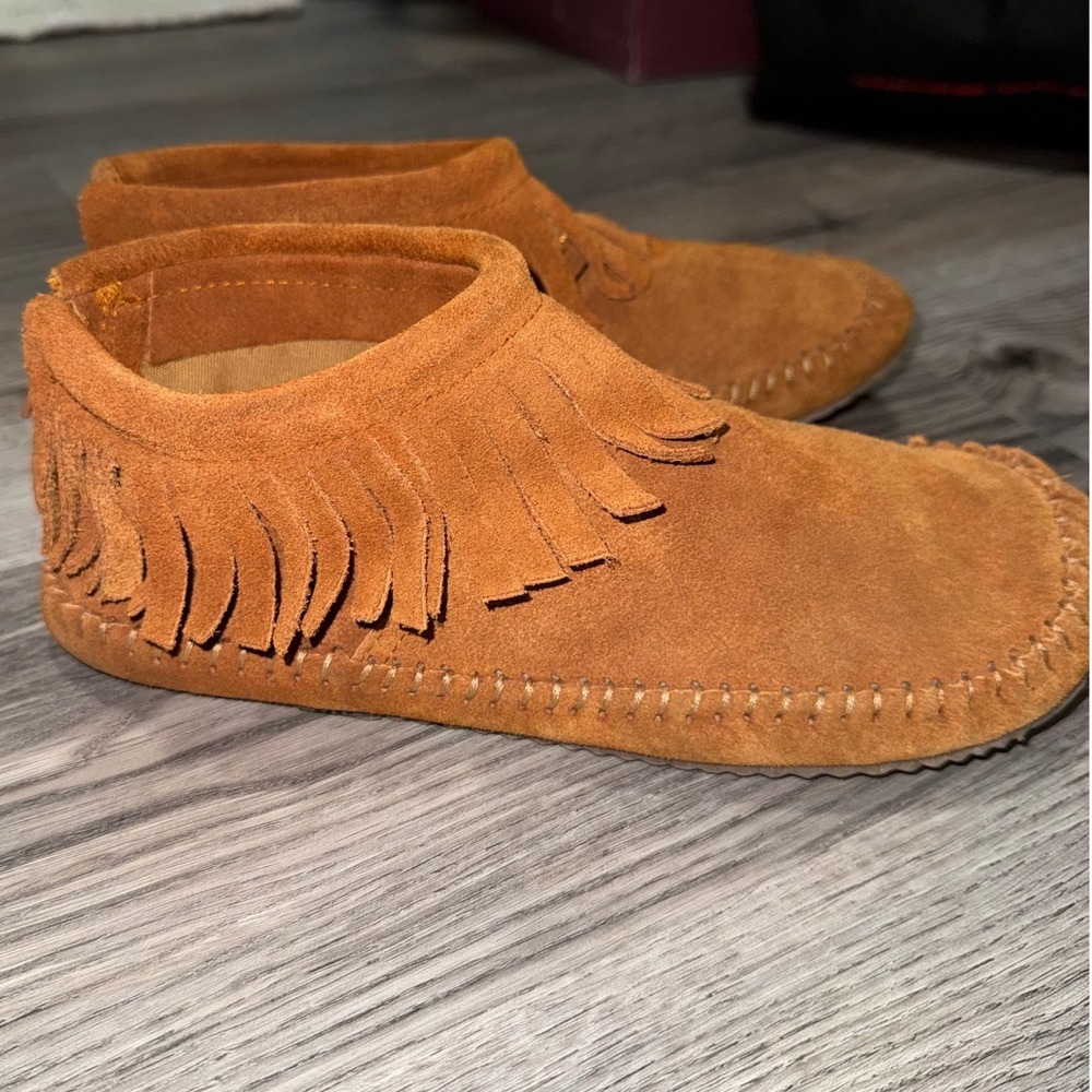 SoftMoc Debra II Lo Women Size 8M Tan Suede Fringe Moccasin Booties Boho Western - Picture 5 of 8